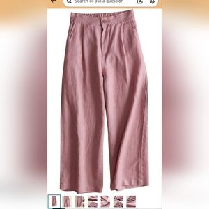 Women's 100% Linen Wide Leg Pants Summer Casual Cropped Palazzo Beach Pants Outf